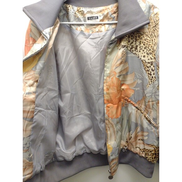 Damee NY Satin Jacket Cheetah Long Sleeve Zip-Up Collared Art To Wear Size M - Picture 7 of 12